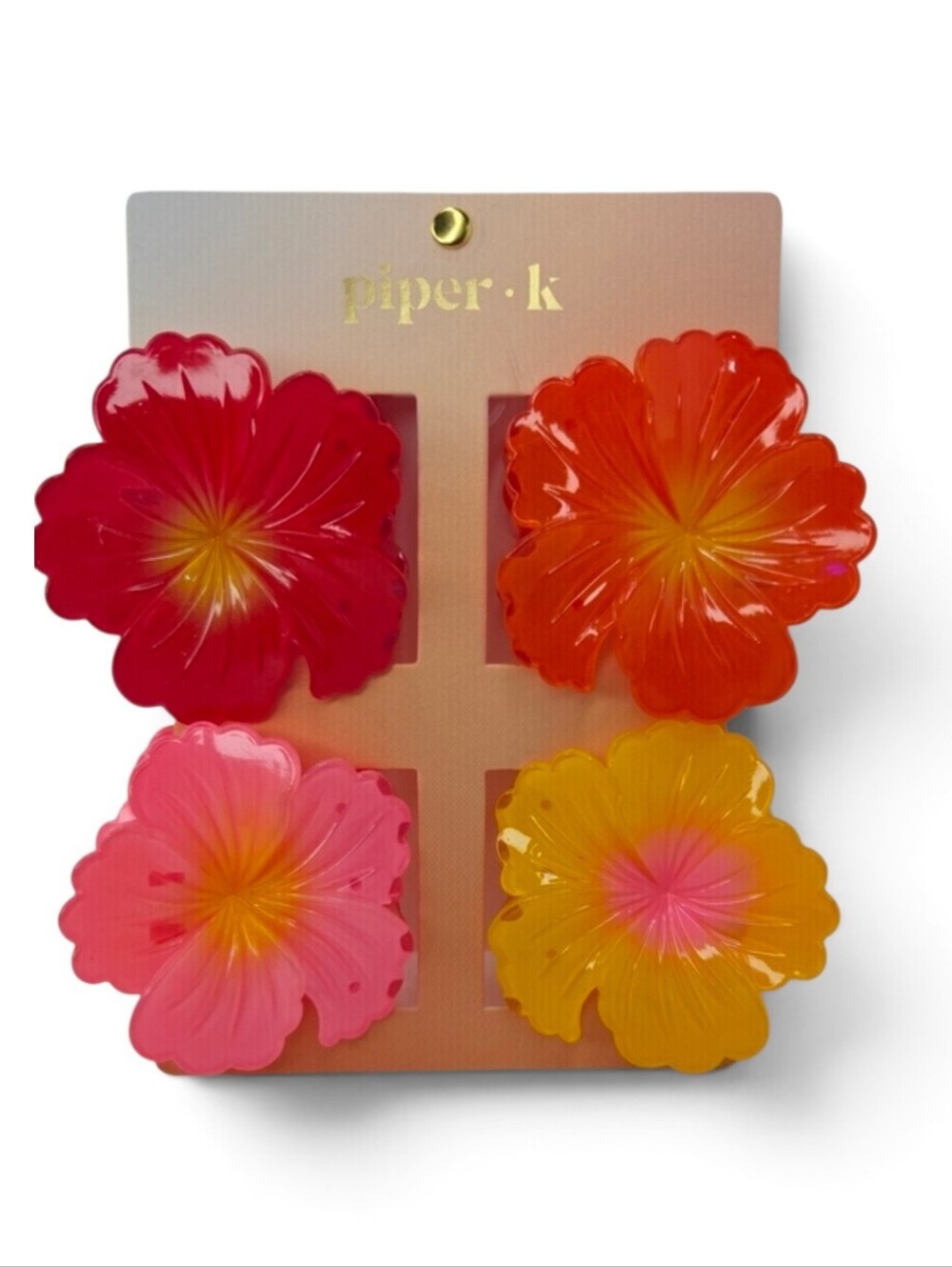 🌸▪️Piper K▪️ Flower Hair Clips - Red, Orange, Pink, Yellow (Set of 4)